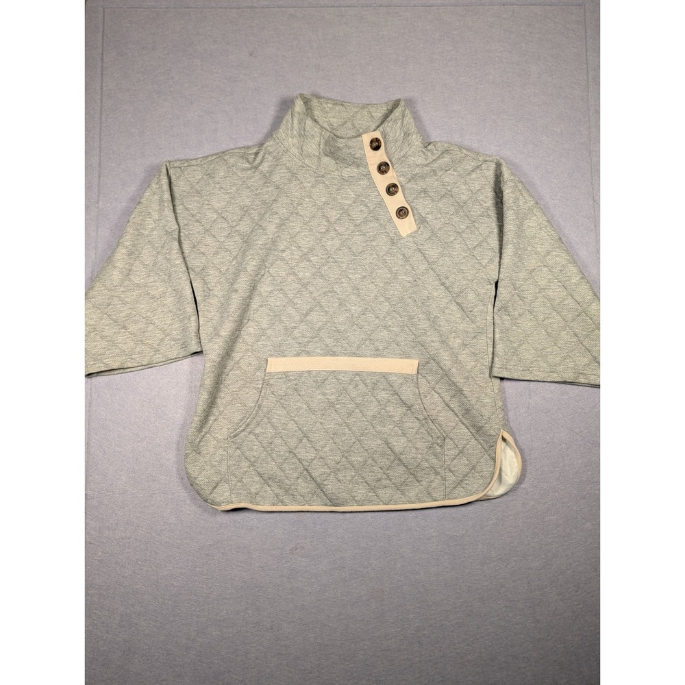 THML Quilted Pullover Womens Small Gray Mock Neck Button Sweatshirt Excellent